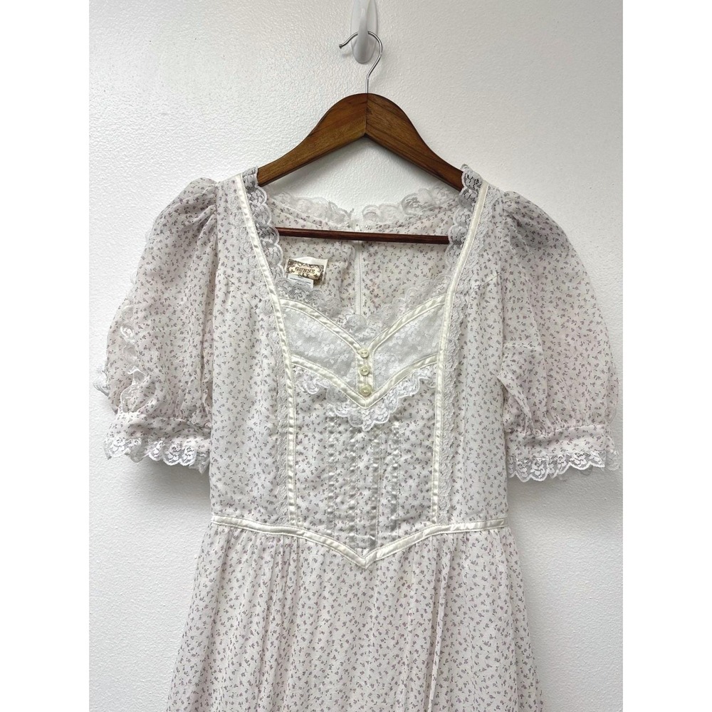 Vintage 1970s Gunne Sax Floral Lace Prairie Cottagecore Maxi Dress XS/S - Picture 3 of 9
